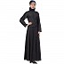 Front open denim abaya with front pocket-Black